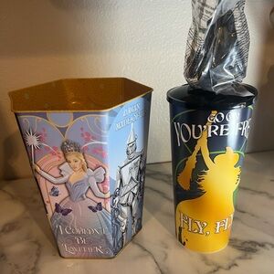 Wicked For Good Hexagon Popcorn Bucket Tin & Elphaba Topper Cup, Brand New